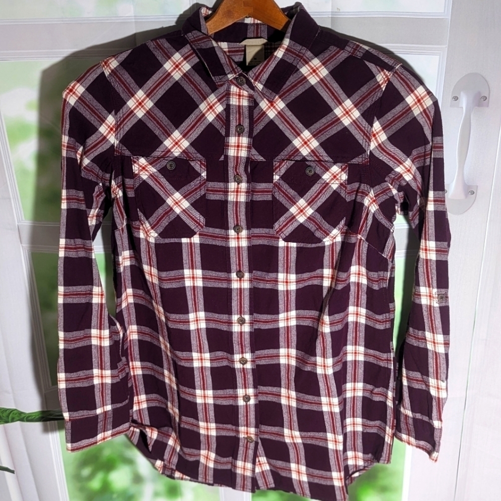 VTG Duluth‎ Trading Co. Button Shirt Sz M Long Sleeve Burgundy Plaid Button Up